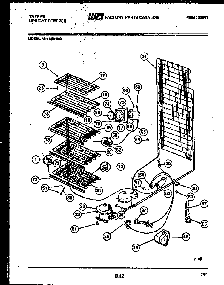 SYSTEM AND ELECTRICAL PARTS Diagram and Parts List for 99-1668-00-03  Tappan Freezer