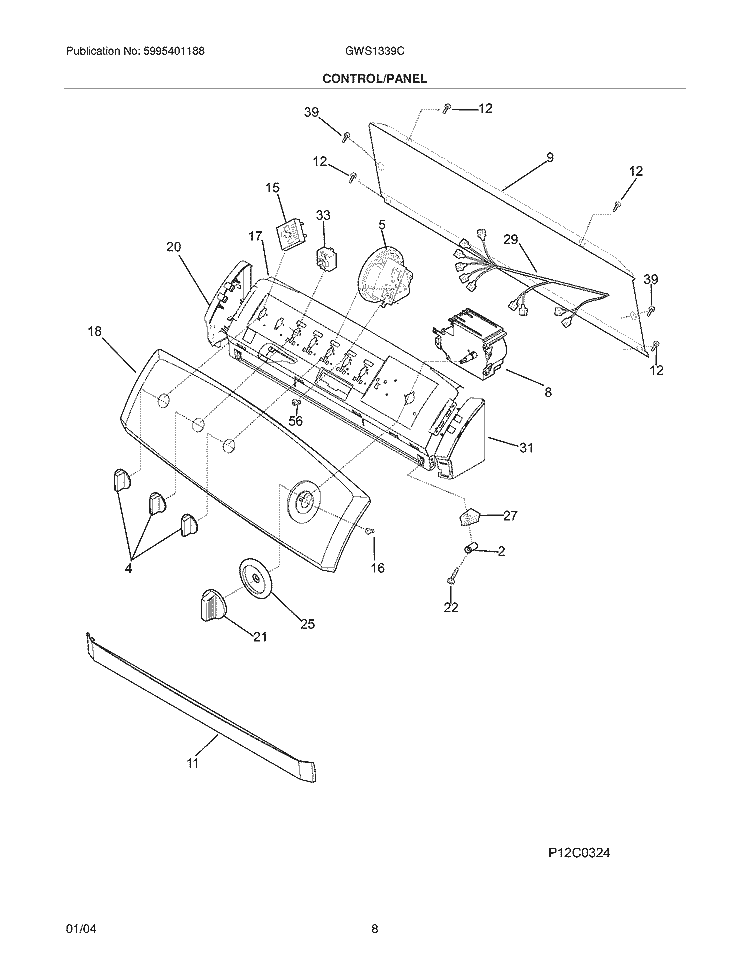 CONTROL / PANEL Diagram and Parts List for GWS1339CS1  Gibson Washer