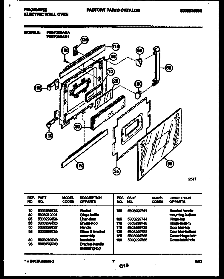 DOOR PARTS Diagram and Parts List for FEB702BAB1  Frigidaire Wall Oven