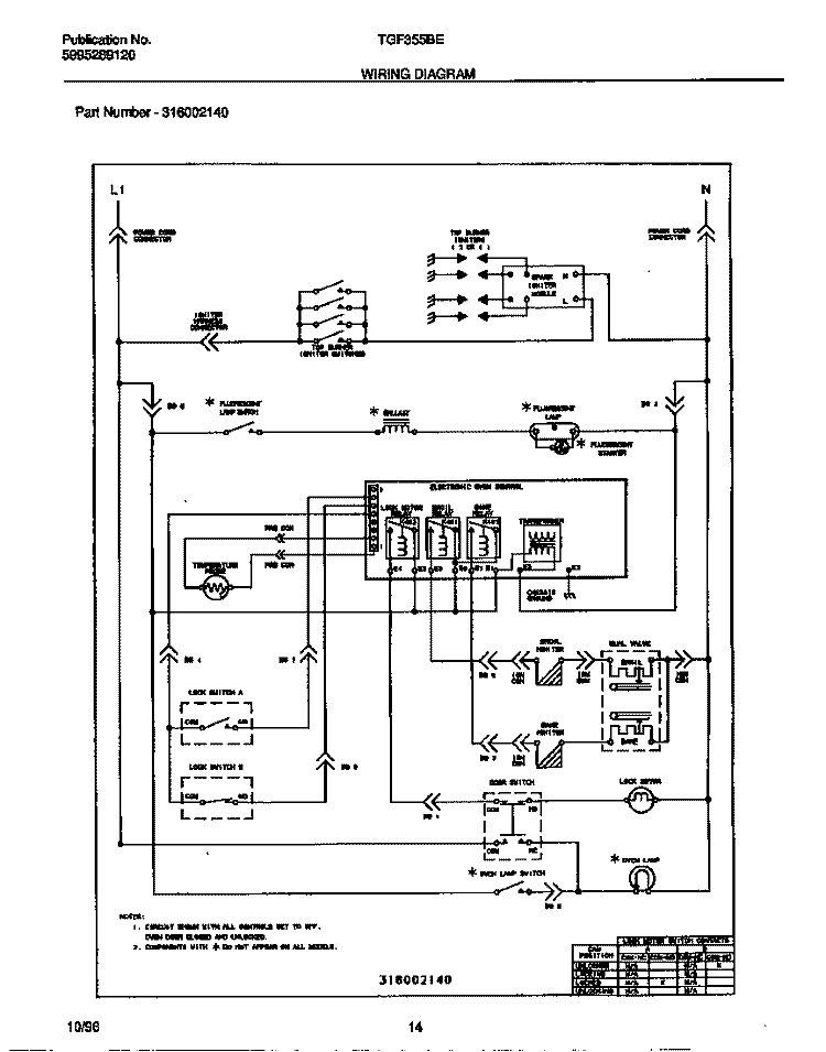 WIRING DIAGRAM Diagram and Parts List for TGF355BEDB  Tappan Range