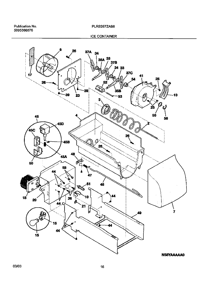 ICE CONTAINER Diagram and Parts List for PLRS267ZAB8  Frigidaire Refrigerator