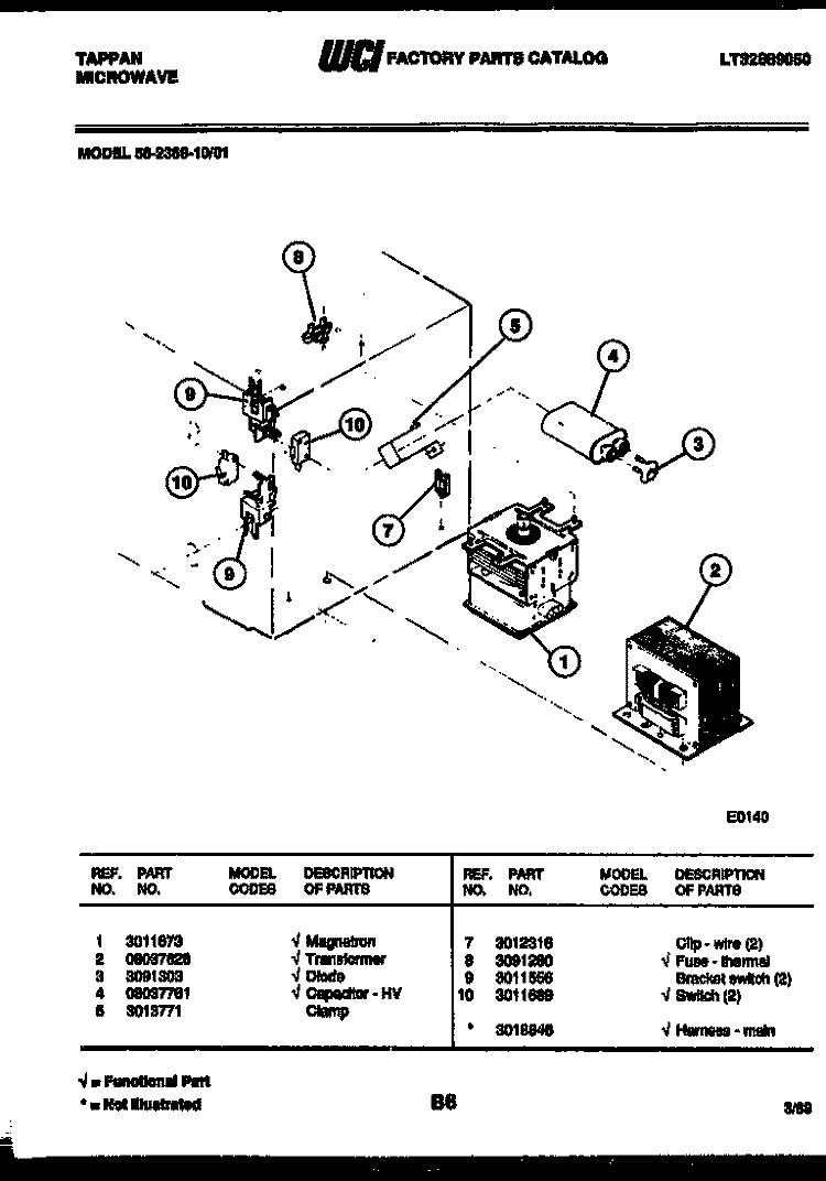 POWER CONTROL Diagram and Parts List for 56-2369-10-01  Tappan Microwave