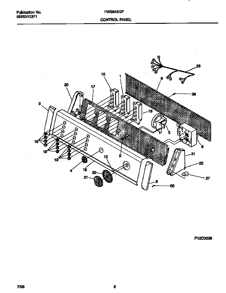 CONTROL PANEL Diagram and Parts List for FWS845GFS1  Frigidaire Washer