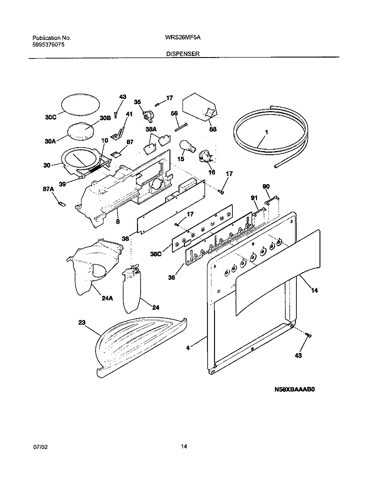 DISPENSER Diagram and Parts List for WRS26MF5AQ4  Westinghouse Refrigerator