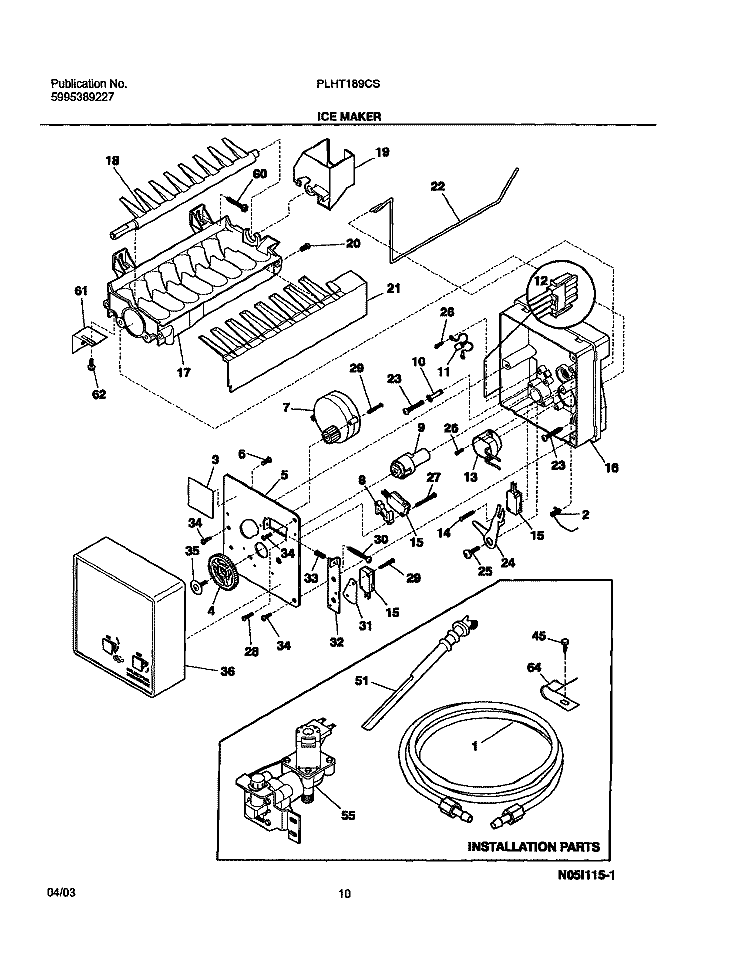 ICE MAKER Diagram and Parts List for PLHT189CSK0  Frigidaire Refrigerator
