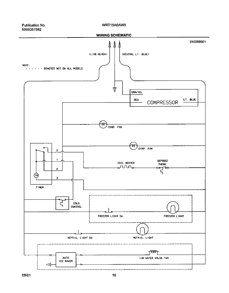 WIRING SCHEMATIC Diagram and Parts List for WRT15A0AW0  Westinghouse Refrigerator
