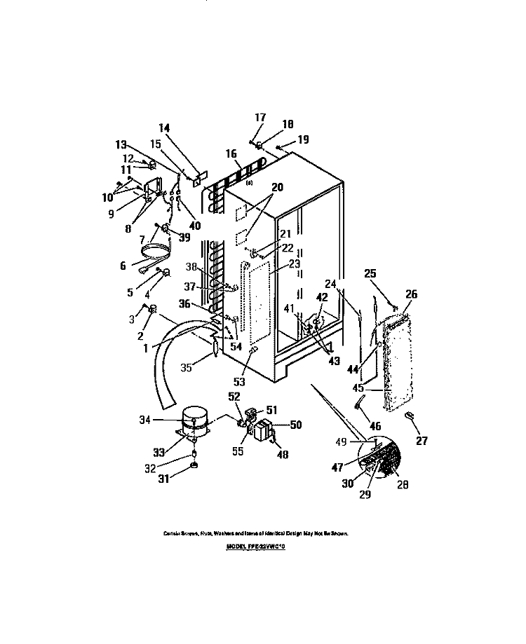 COMPRESSOR, CONDENSER, EVAPORATOR Diagram and Parts List for FPE22VWCF0  Frigidaire Refrigerator