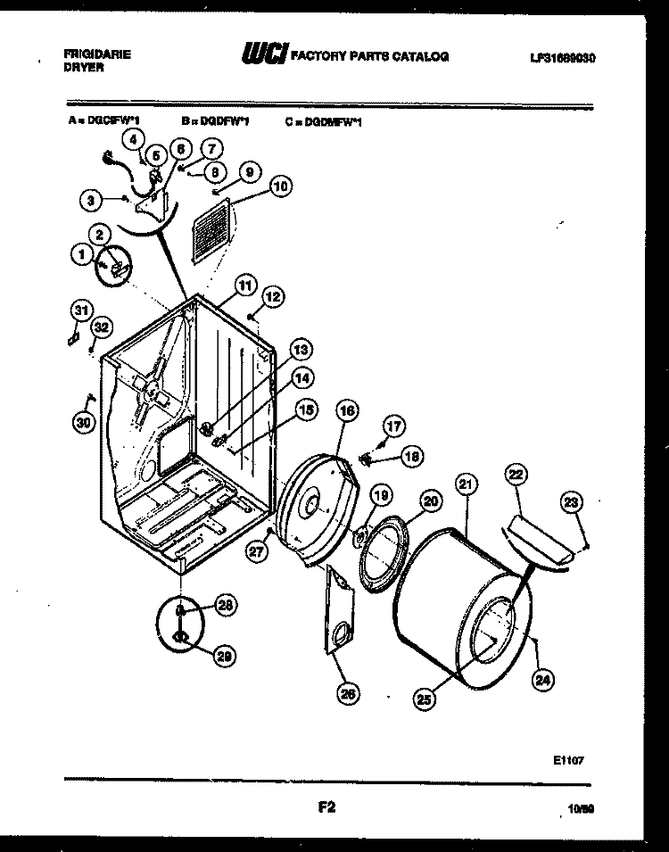 CABINET AND COMPONENT PARTS Diagram and Parts List for DGCIFW1  Frigidaire Dryer