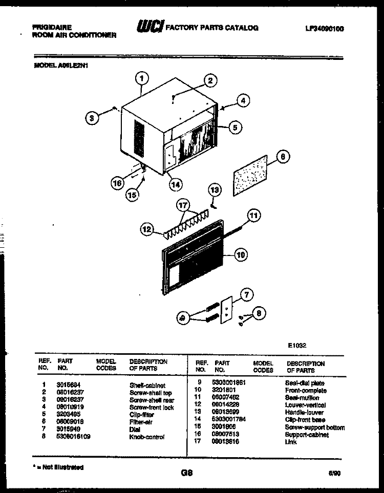 CABINET PARTS Diagram and Parts List for A06LE2N1  Frigidaire Air Conditioner