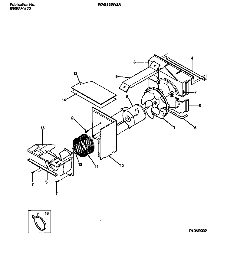 AIR HANDLING PARTS Diagram and Parts List for WAS186W2A2  Frigidaire Air Conditioner