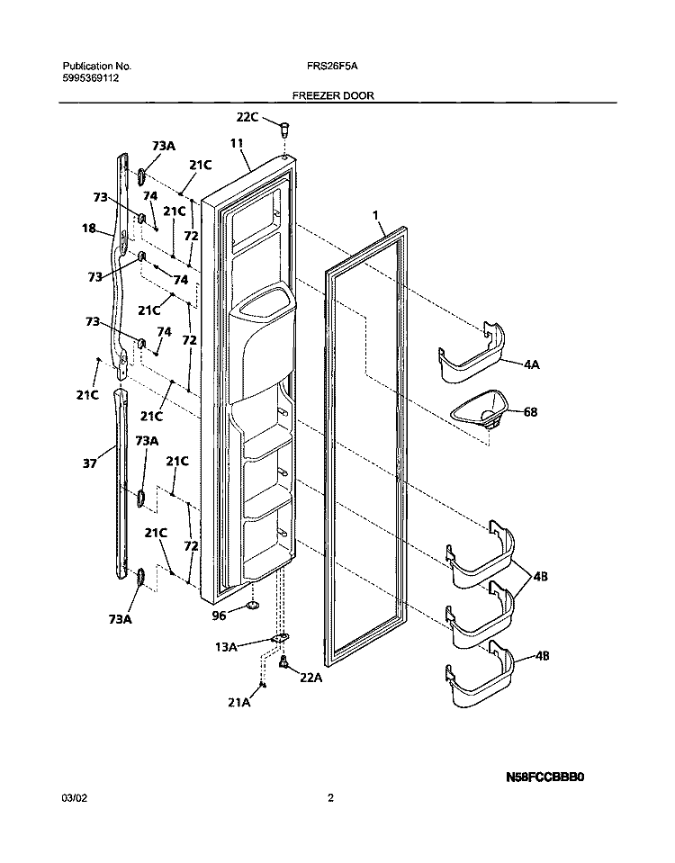 FREEZER DOOR Diagram and Parts List for FRS26F5AQ2  Frigidaire Refrigerator