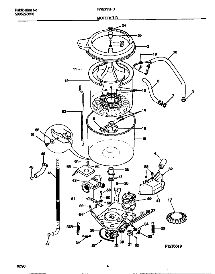 MOTOR / TUB Diagram and Parts List for FWS235RBS2  Frigidaire Washer