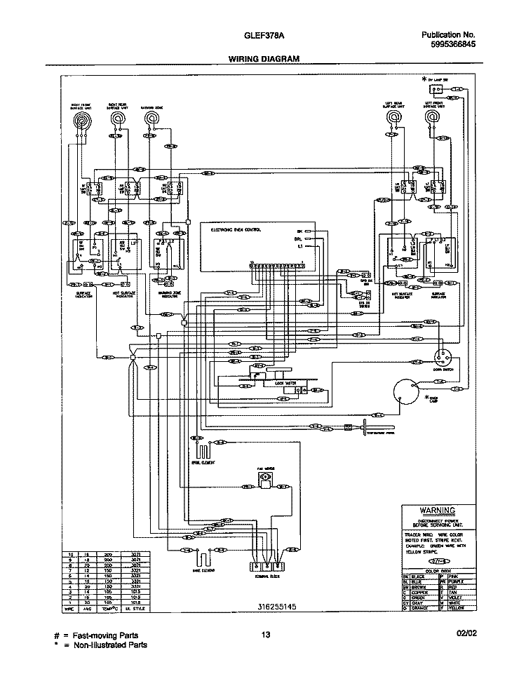 WIRING DIAGRAM Diagram and Parts List for GLEF378AQE  Frigidaire Range