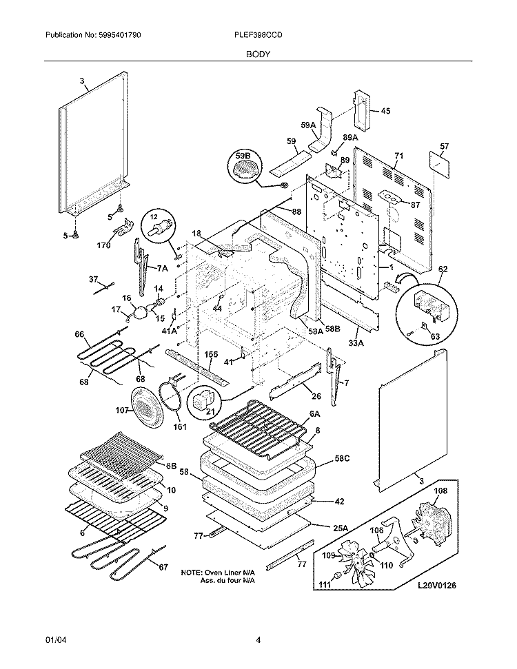 BODY Diagram and Parts List for PLEF398CCD  Frigidaire Range