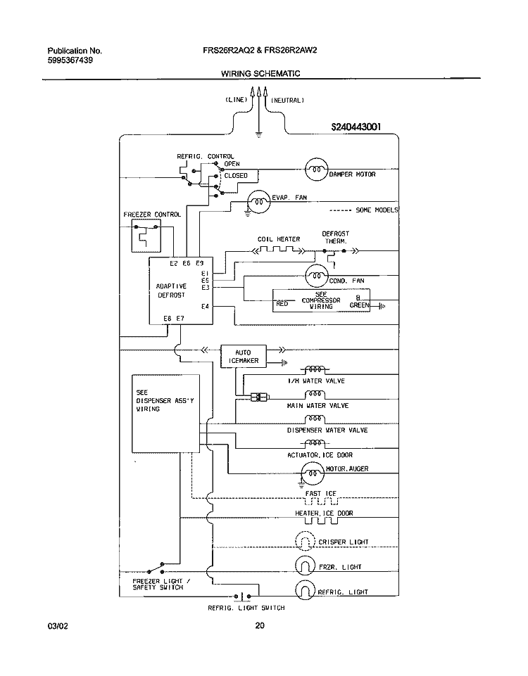 WIRING SCHEMATIC Diagram and Parts List for FRS26R2AW2  Frigidaire Refrigerator