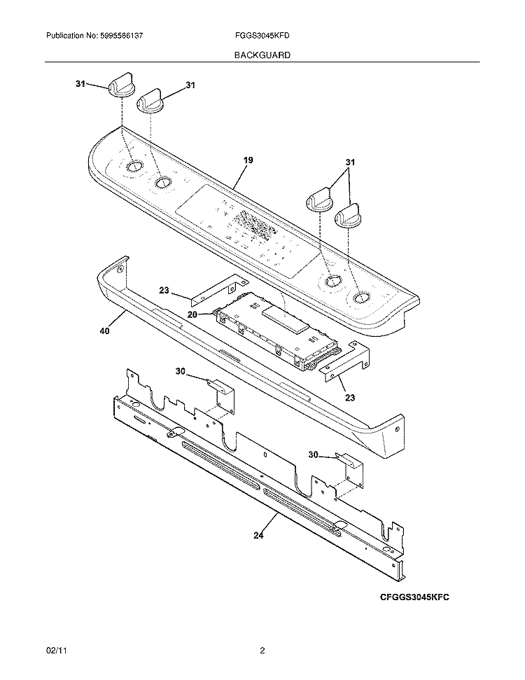 BACKGUARD Diagram and Parts List for FGGS3045KFD  Frigidaire Range