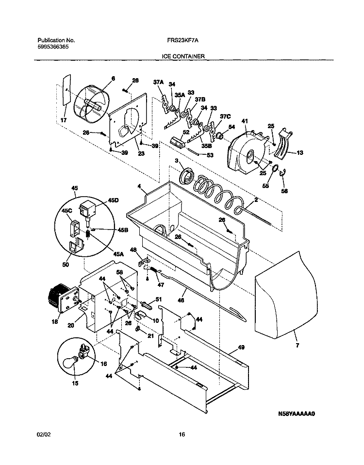ICE CONTAINER Diagram and Parts List for FRS23KF7AB3  Frigidaire Refrigerator