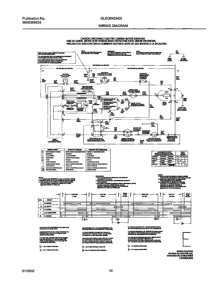 134064800 WIRING DIAGRAM Diagram and Parts List for GLEQ642AS0  Frigidaire Dryer