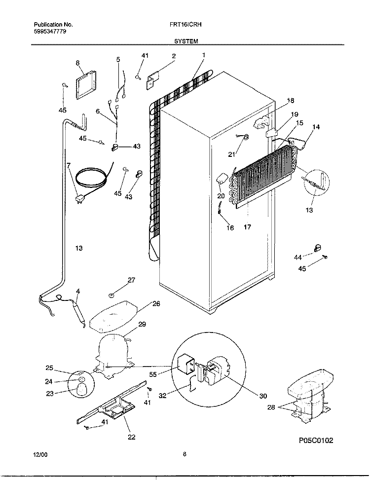 SYSTEM Diagram and Parts List for FRT16ICRHD4  Frigidaire Refrigerator