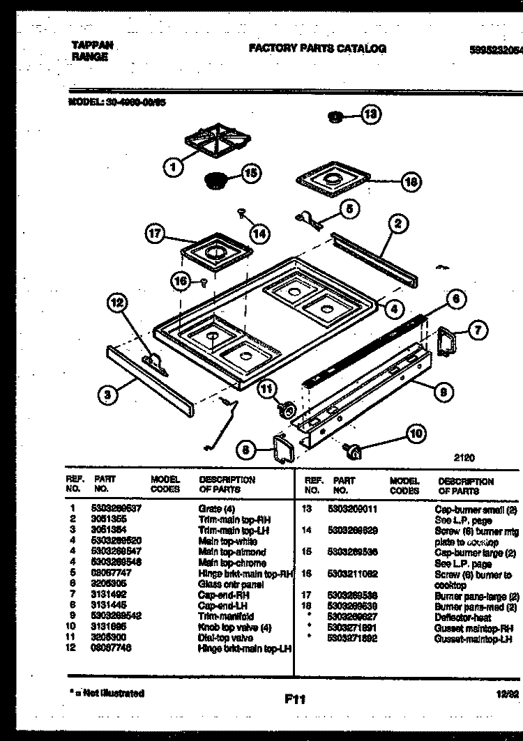 COOKTOP PARTS Diagram and Parts List for 30-4980-08-05  Tappan Range