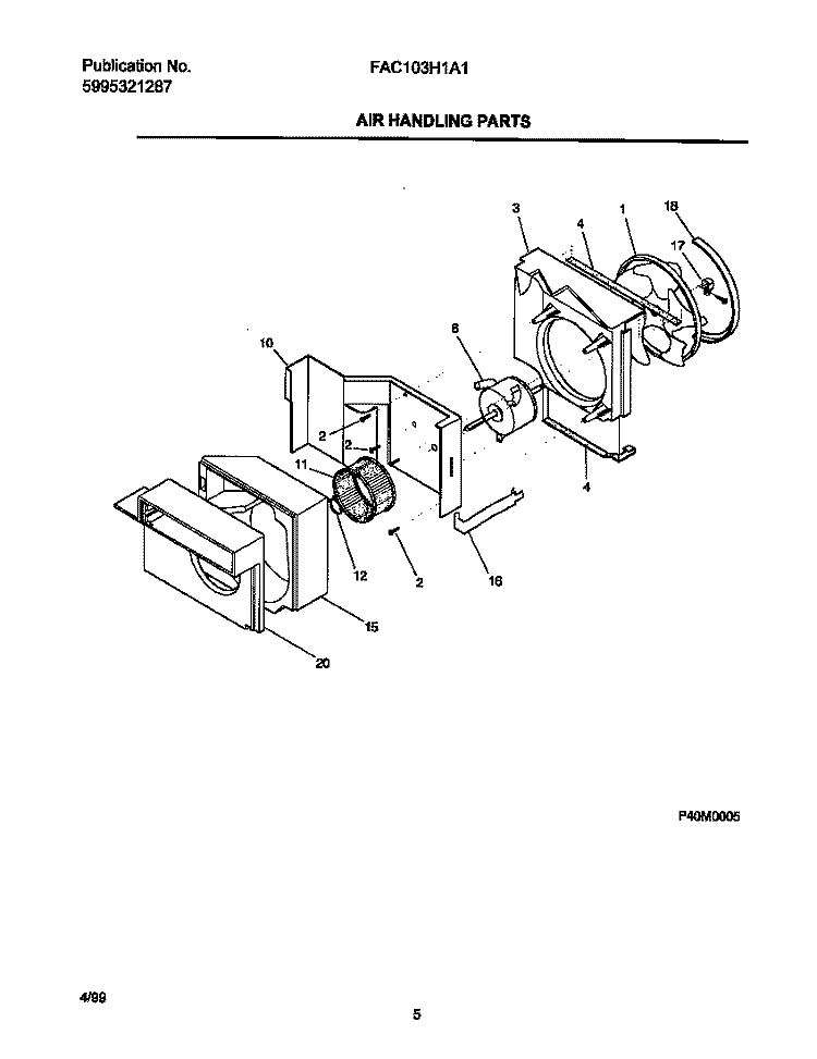 AIR HANDLING PARTS Diagram and Parts List for FAC103H1A1  Frigidaire Air Conditioner