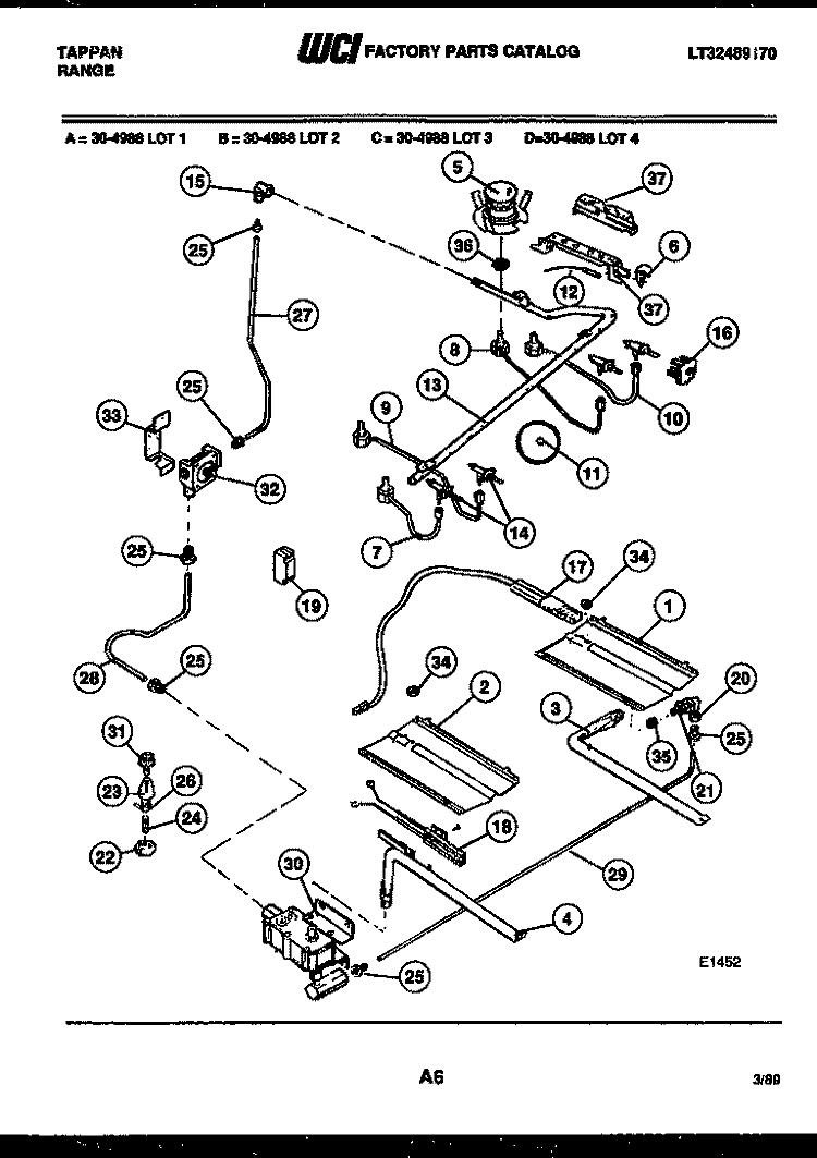 BURNER, MANIFOLD AND GAS CONTROL Diagram and Parts List for 30-4988-08-01  Tappan Range