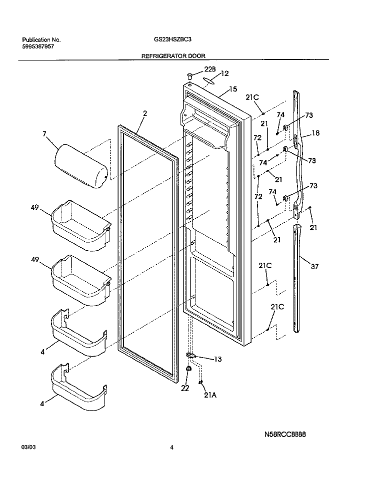 REFRIGERATOR DOOR Diagram and Parts List for GS23HSZBC3  Frigidaire Refrigerator