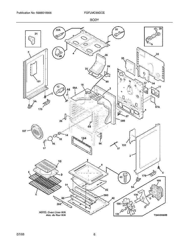 BODY Diagram and Parts List for FGFLMC55GCE  Frigidaire Range