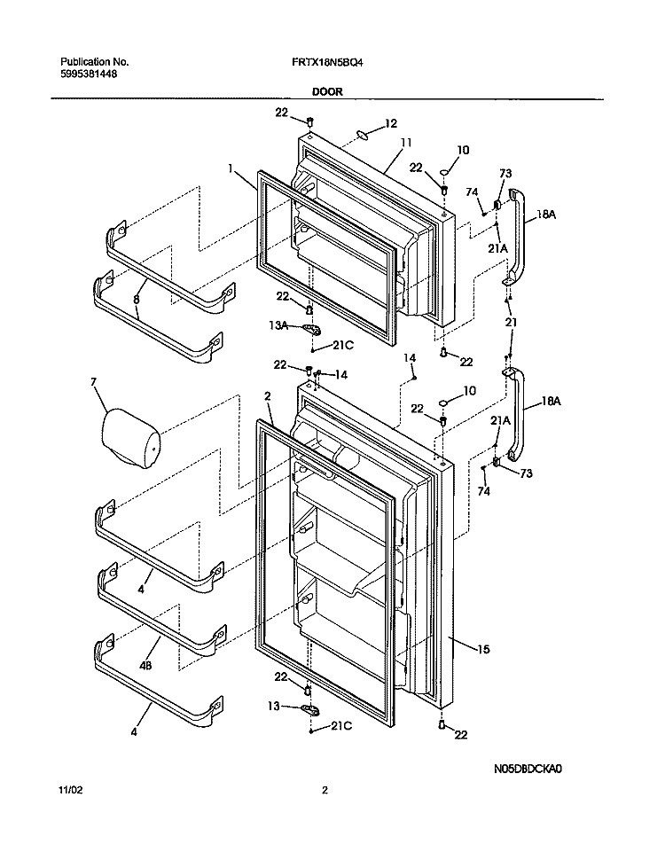 DOORS Diagram and Parts List for FRTX18N5BQ4  Frigidaire Refrigerator