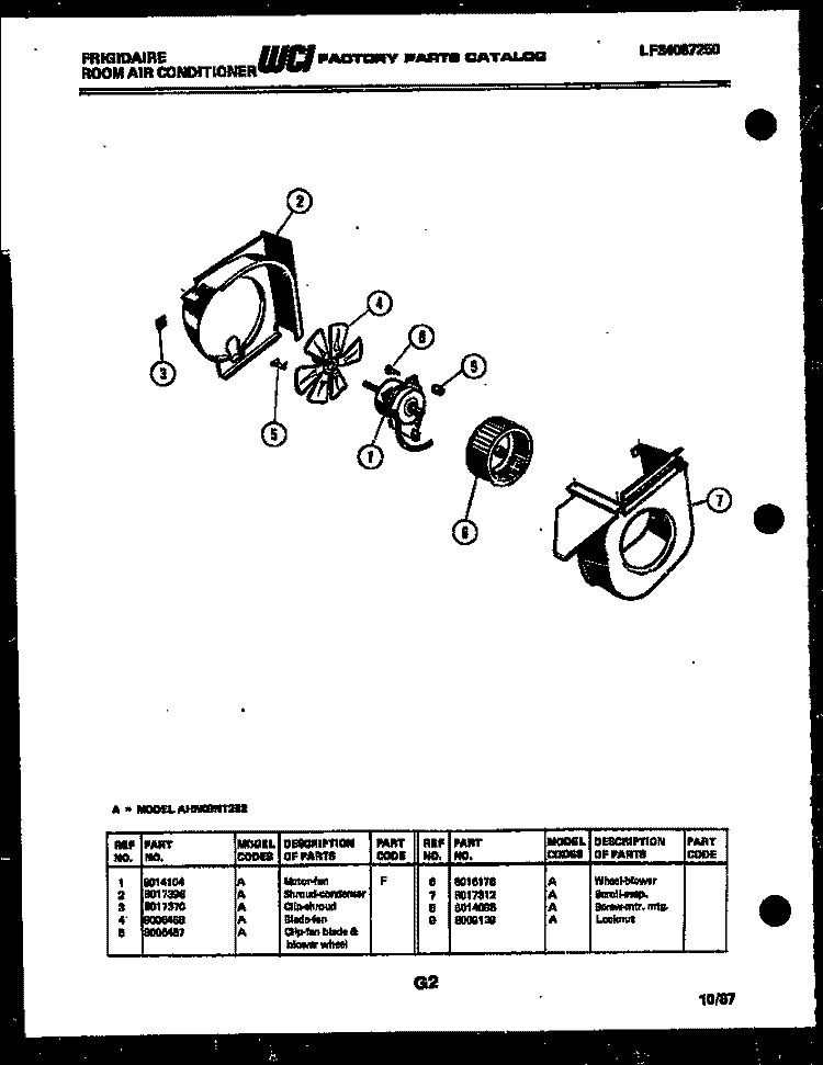 AIR HANDLING PARTS Diagram and Parts List for AHW09NT2E2  Frigidaire Air Conditioner