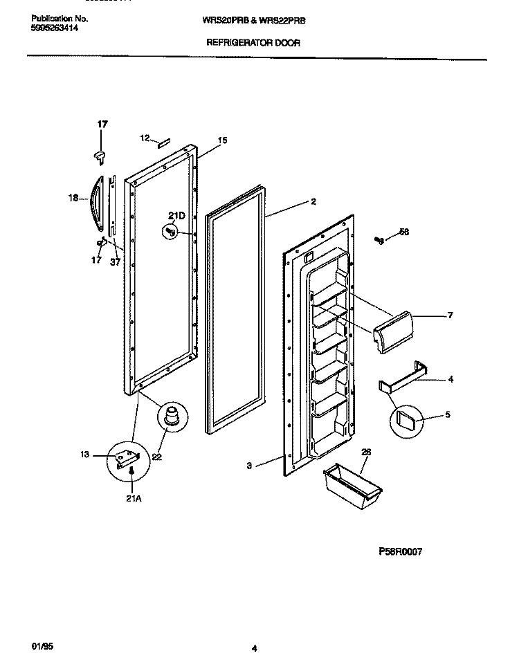 REFRIGERATOR DOOR Diagram and Parts List for WRS22PRBD1  Frigidaire Refrigerator