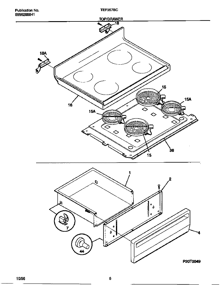TOP / DRAWER Diagram and Parts List for TEF357BCWC  Tappan Range