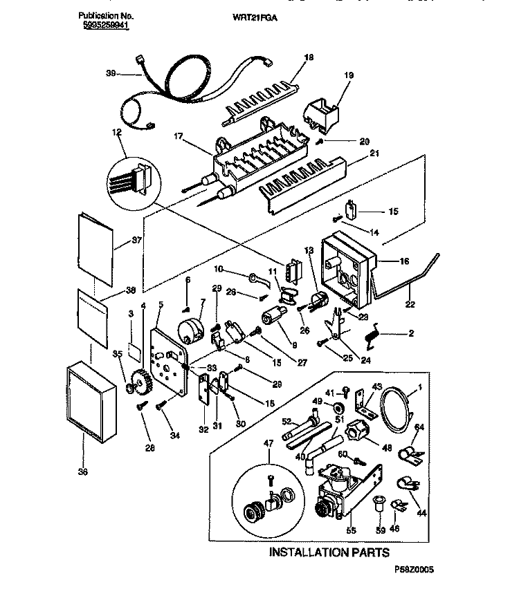 ICE MAKER / INSTALLATION COMPONENTS Diagram and Parts List for WRT21FGAZ2  Frigidaire Refrigerator