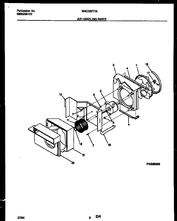 AIR HANDLING PARTS Diagram and Parts List for WAC052T7A3  Frigidaire Air Conditioner