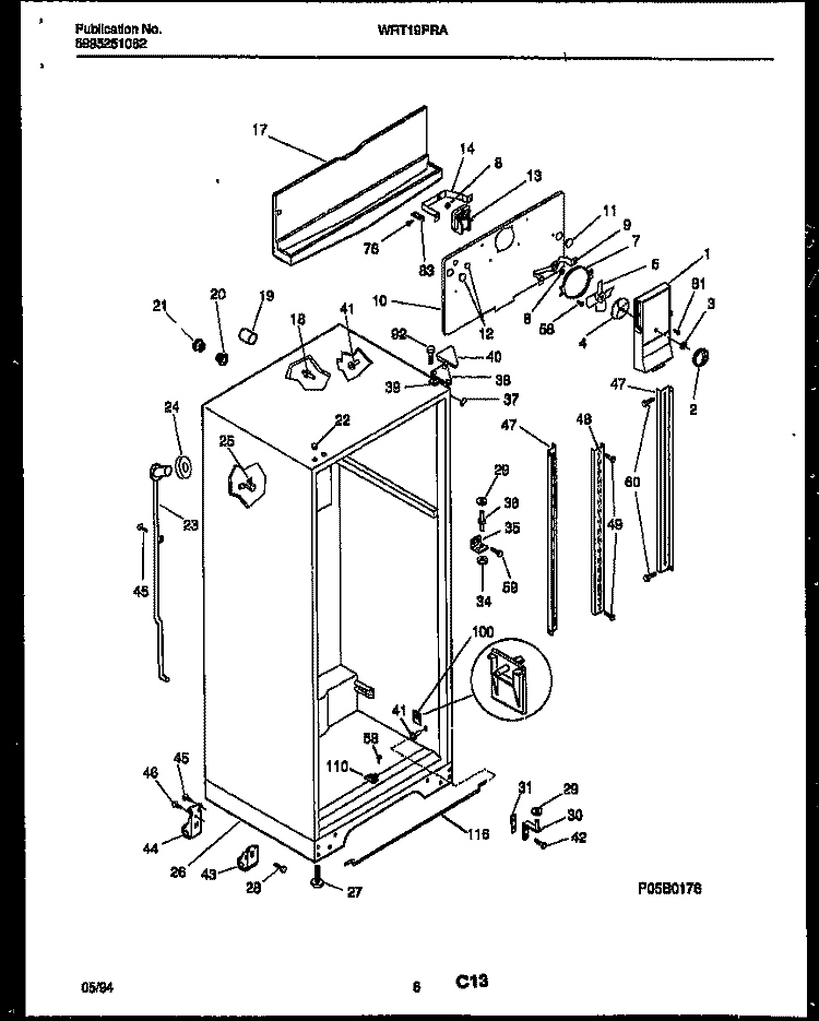 CABINET PARTS Diagram and Parts List for WRT19PRAD0  Frigidaire Refrigerator