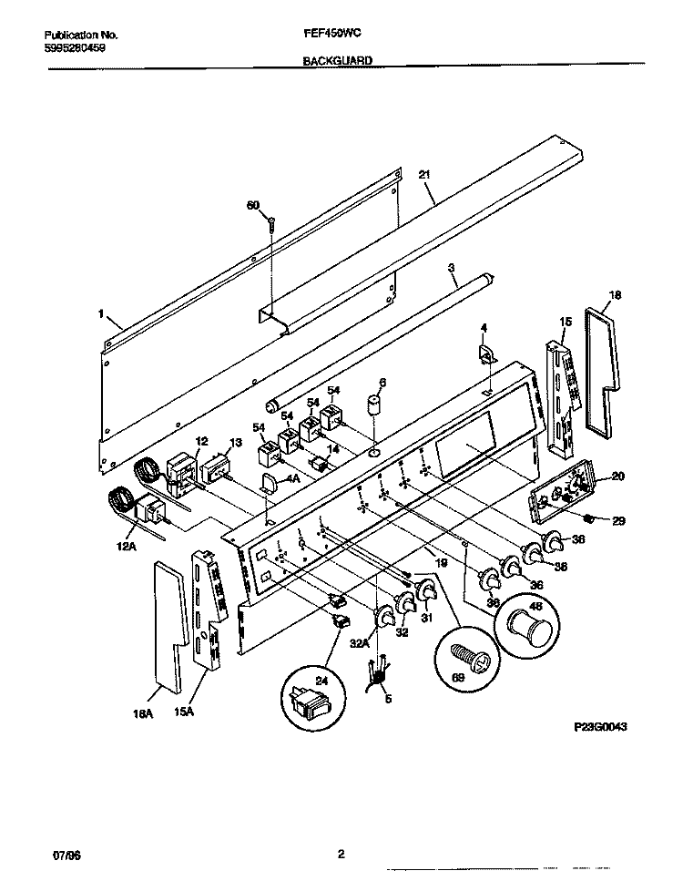 BACKGUARD Diagram and Parts List for FEF450WCDB  Frigidaire Range