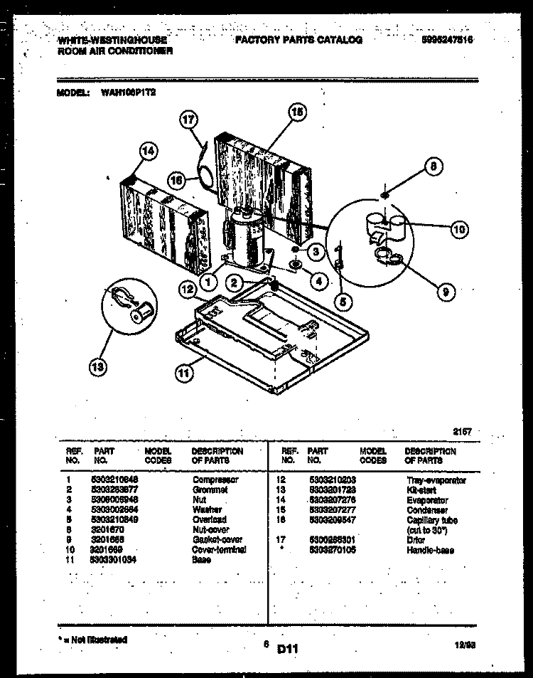SYSTEM PARTS Diagram and Parts List for WAH106P1T2  Frigidaire Air Conditioner