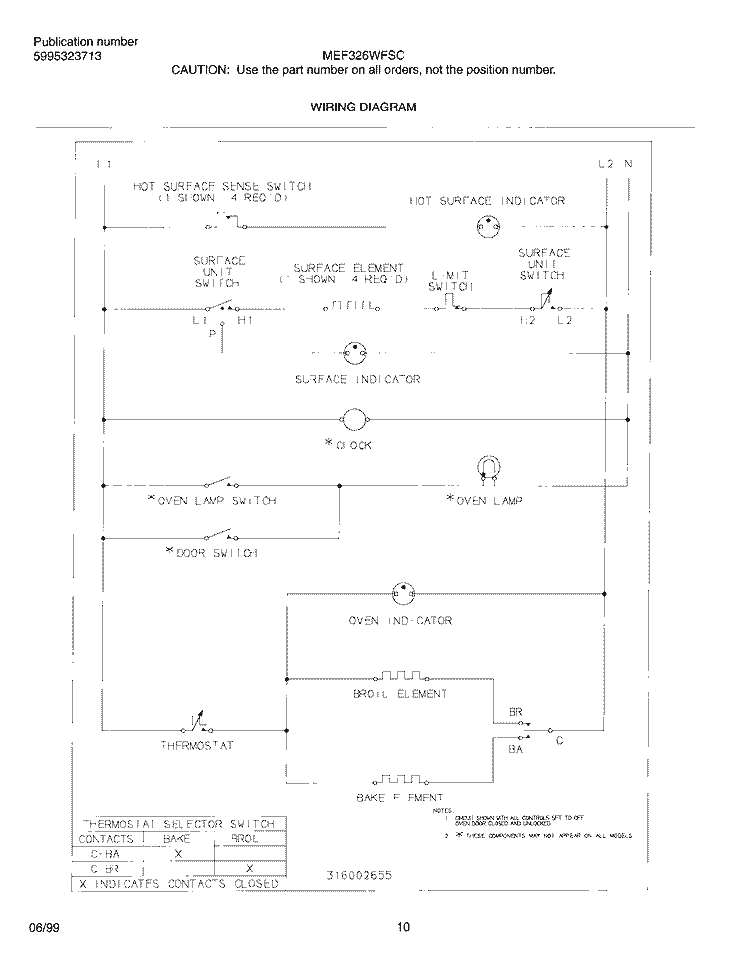 WIRING DIAGRAM Diagram and Parts List for MEF326WFSC  Frigidaire Range