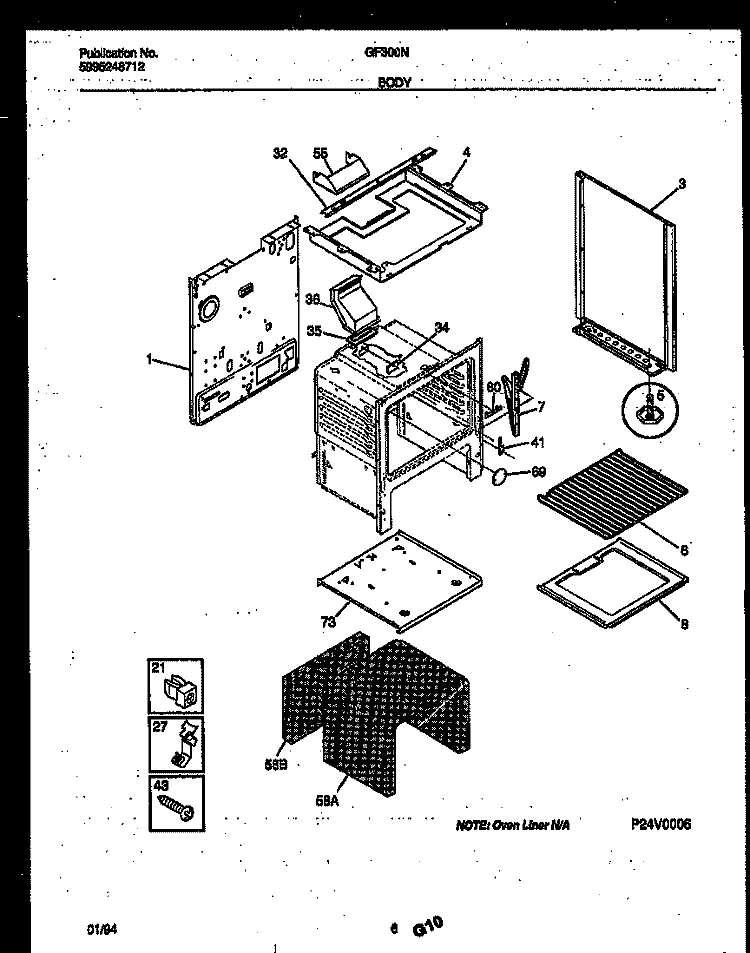 BODY PARTS Diagram and Parts List for GF300NW8  Frigidaire Range