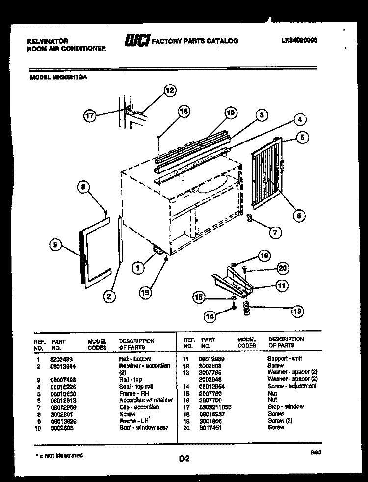 CABINET AND INSTALLATION PARTS Diagram and Parts List for MH208H1QA  Kelvinator Air Conditioner
