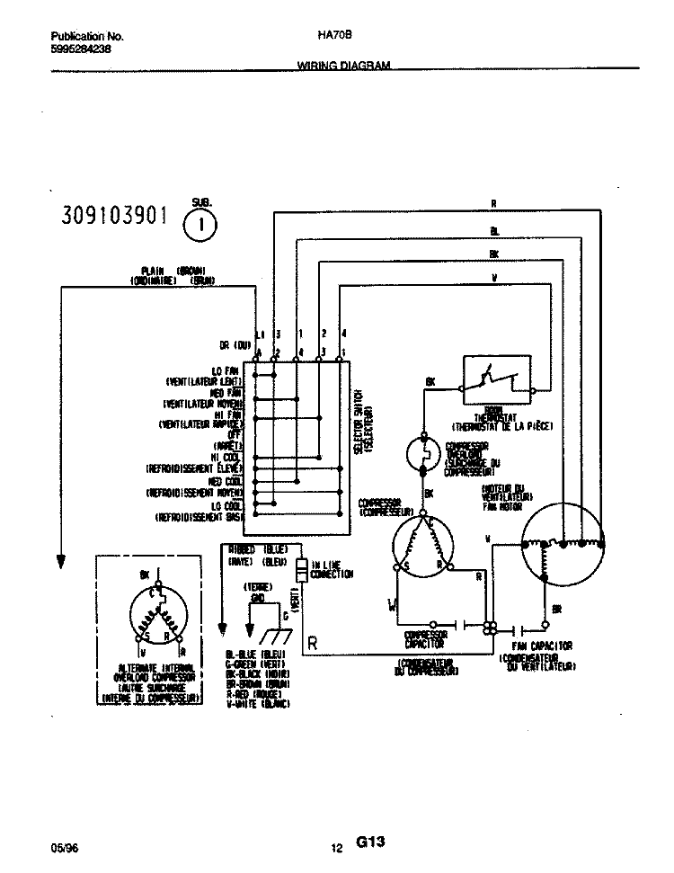 WIRING DIAGRAM Diagram and Parts List for HA70B  Frigidaire Air Conditioner