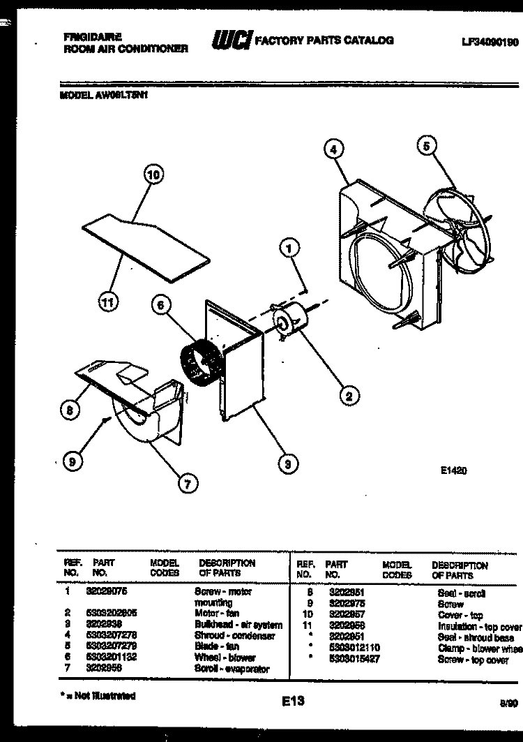 AIR HANDLING PARTS Diagram and Parts List for AW08LT5N1  Frigidaire Air Conditioner