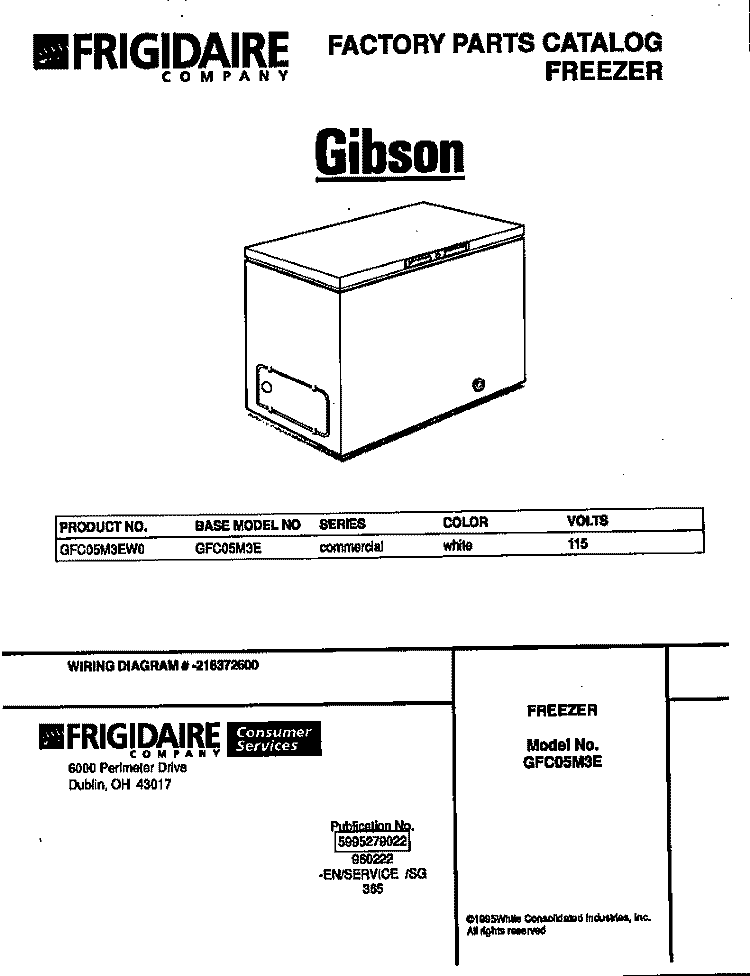 COVER Diagram and Parts List for GFC05M3EW0  Gibson Freezer