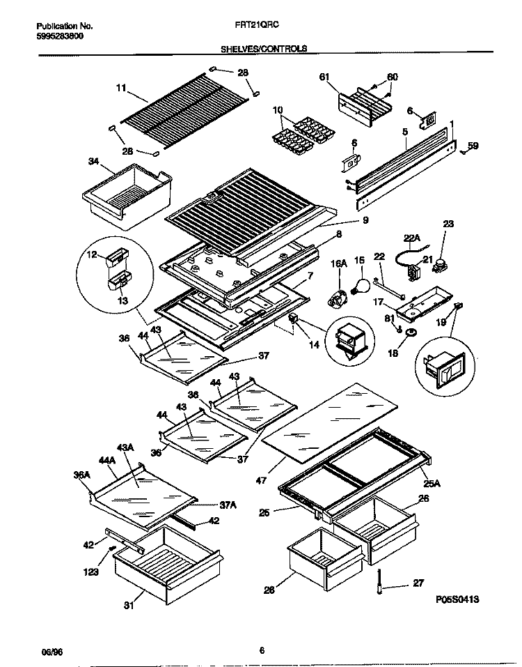 SHELVES / CONTROLS Diagram and Parts List for FRT21QRCD3  Frigidaire Refrigerator