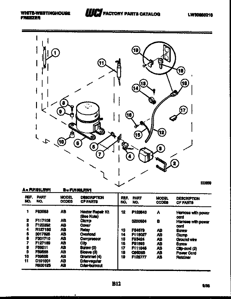 SYSTEM PARTS Diagram and Parts List for FU168LRW1  Frigidaire Freezer
