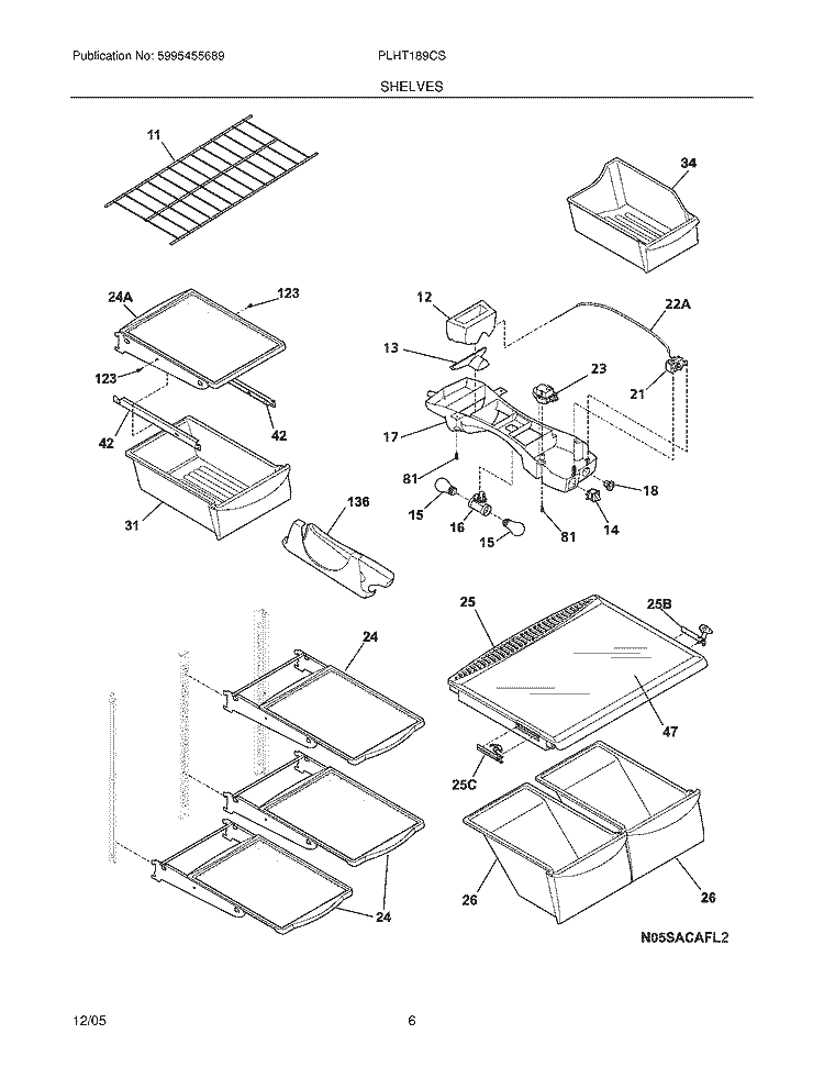 SHELVES Diagram and Parts List for PLHT189CSBD  Frigidaire Refrigerator