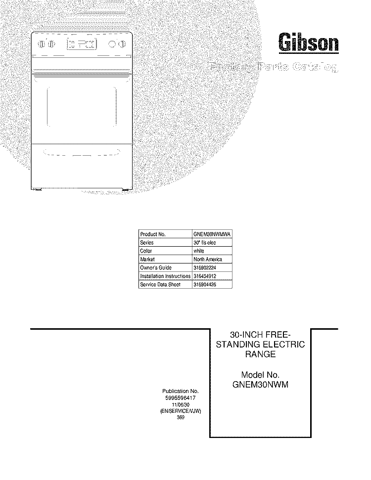 COVER Diagram and Parts List for GNEM30NWMWA  Gibson Range