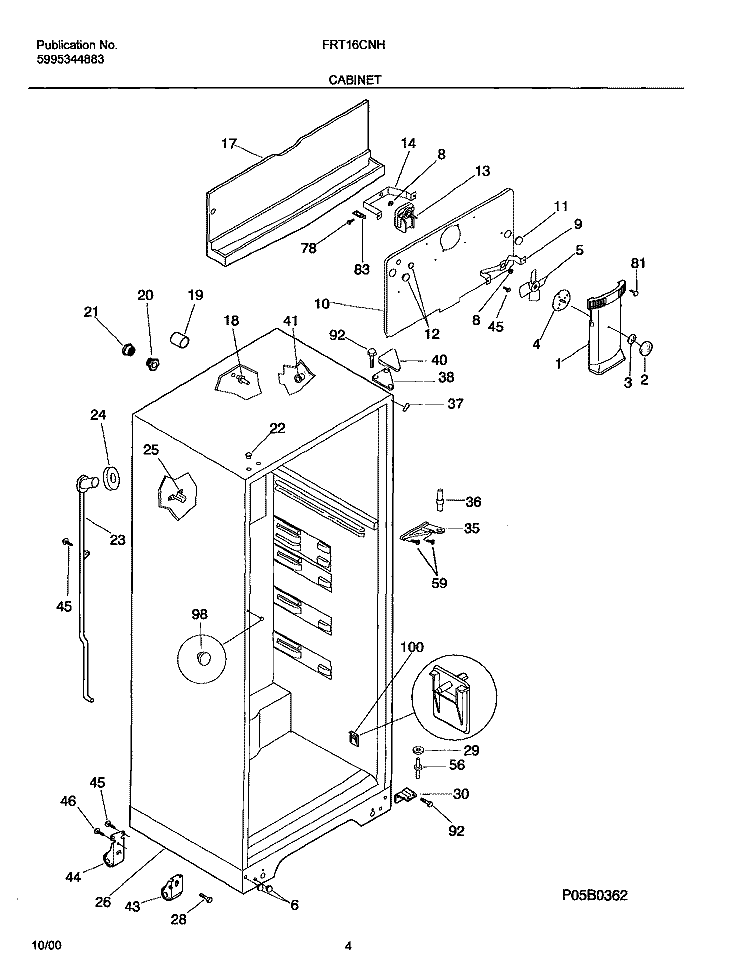 CABINET Diagram and Parts List for FRT16CNHD4  Frigidaire Refrigerator