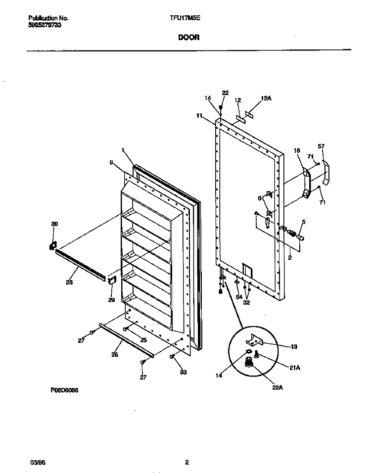 DOOR Diagram and Parts List for TFU17M5EW0  Tappan Freezer