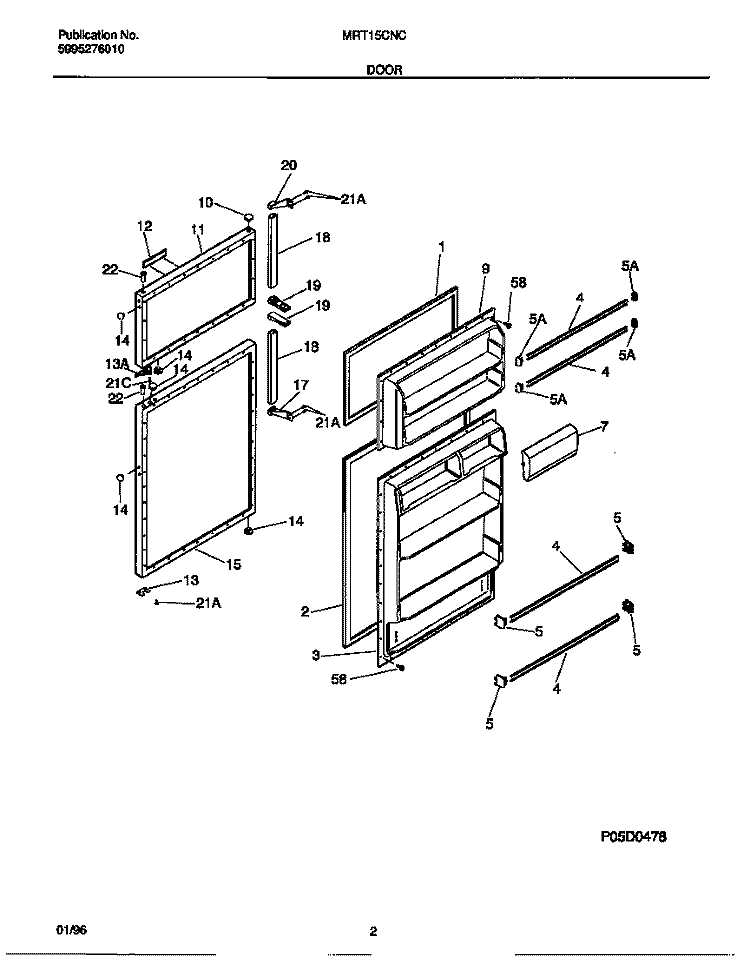 DOOR Diagram and Parts List for MRT15CNCD1  Frigidaire Refrigerator